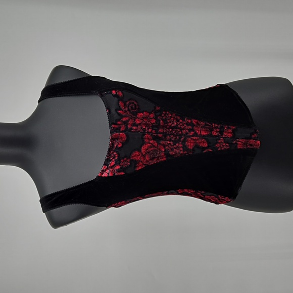 Frederick's of Hollywood Black Red Velvet Corset Eyehook Closure Lace-up Medium - Picture 3 of 11